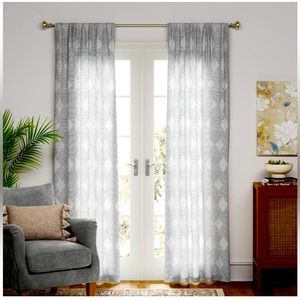 Boho Window Curtains. Threshold Sheer Clipped - Radiant Gray. 6 panels, 54x84.